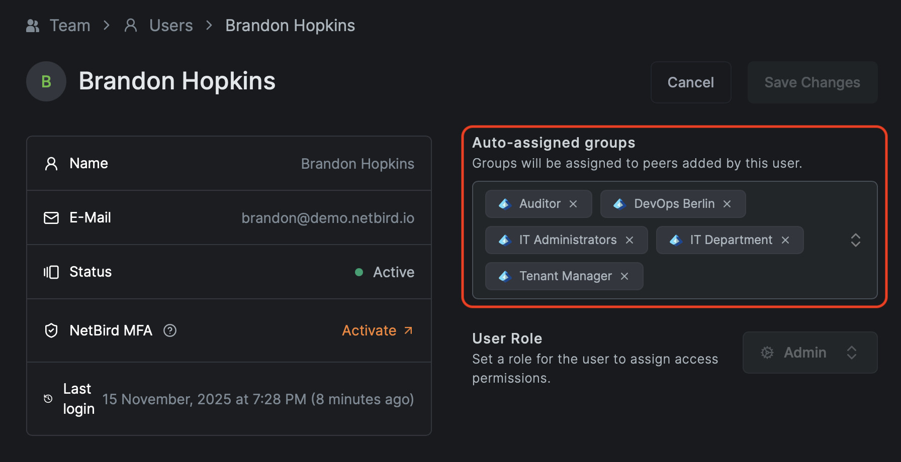 User groups for source groups