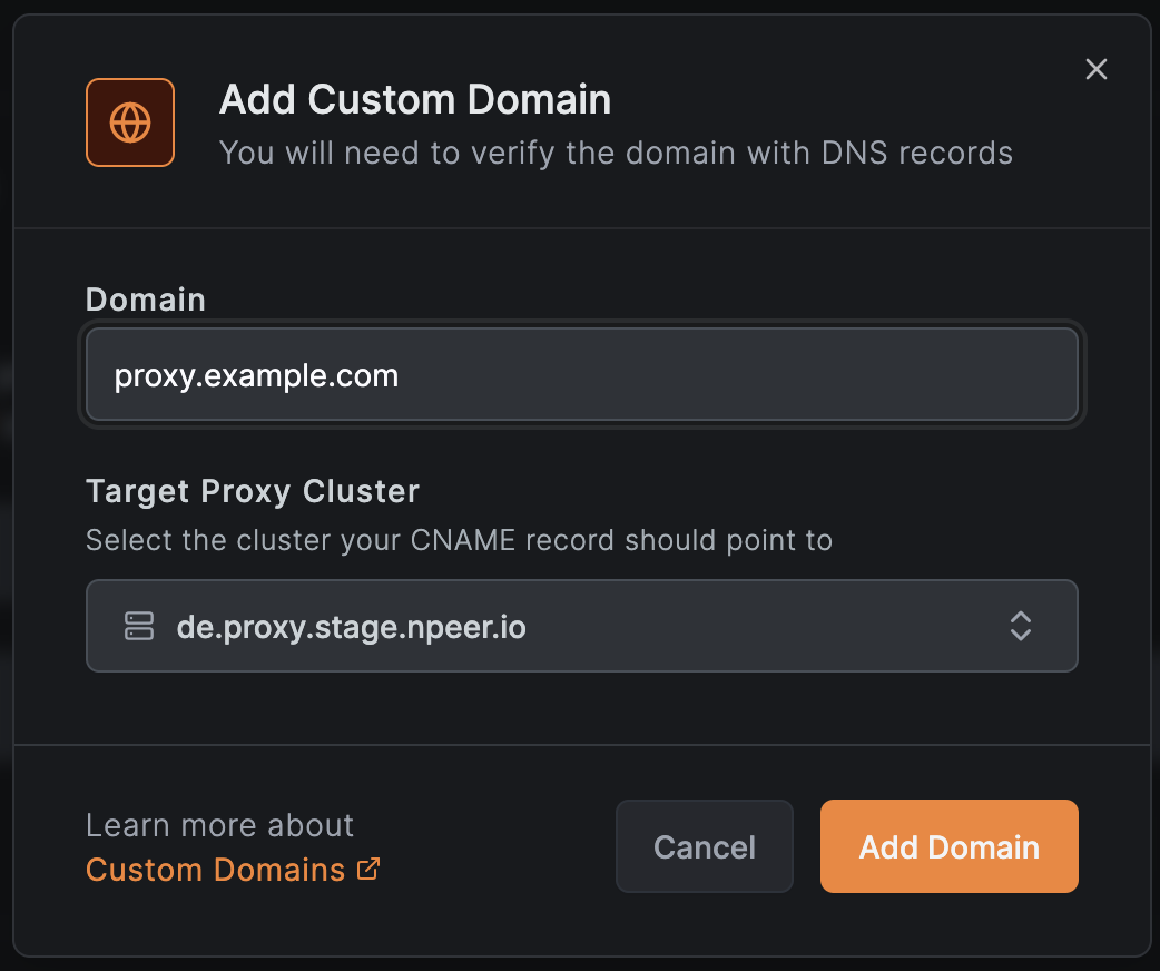 Adding a custom domain to a NetBird proxy cluster