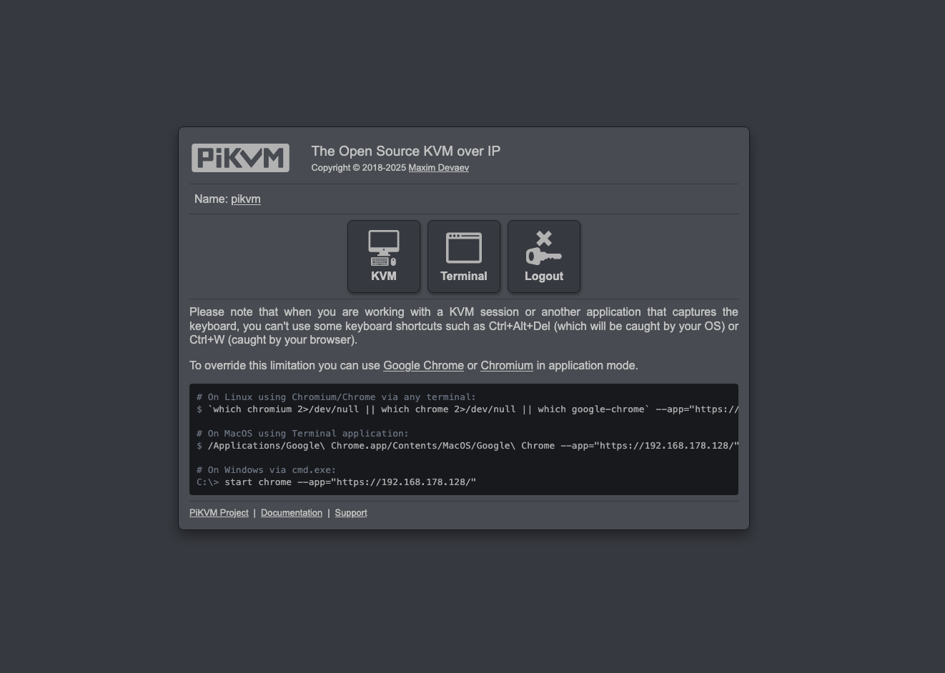 PiKVM Main Menu
