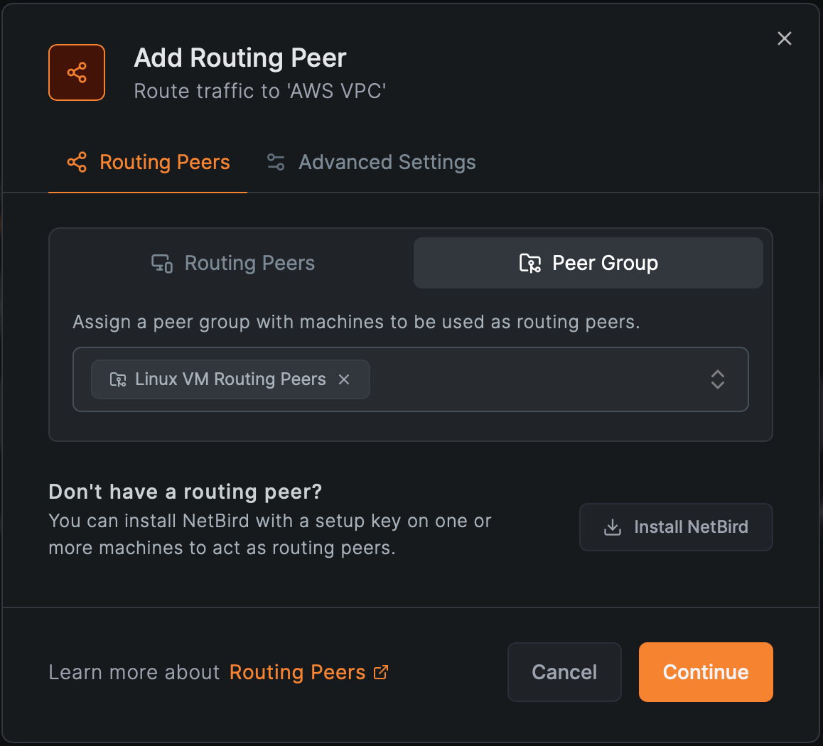 NetBird Add Routing Peer