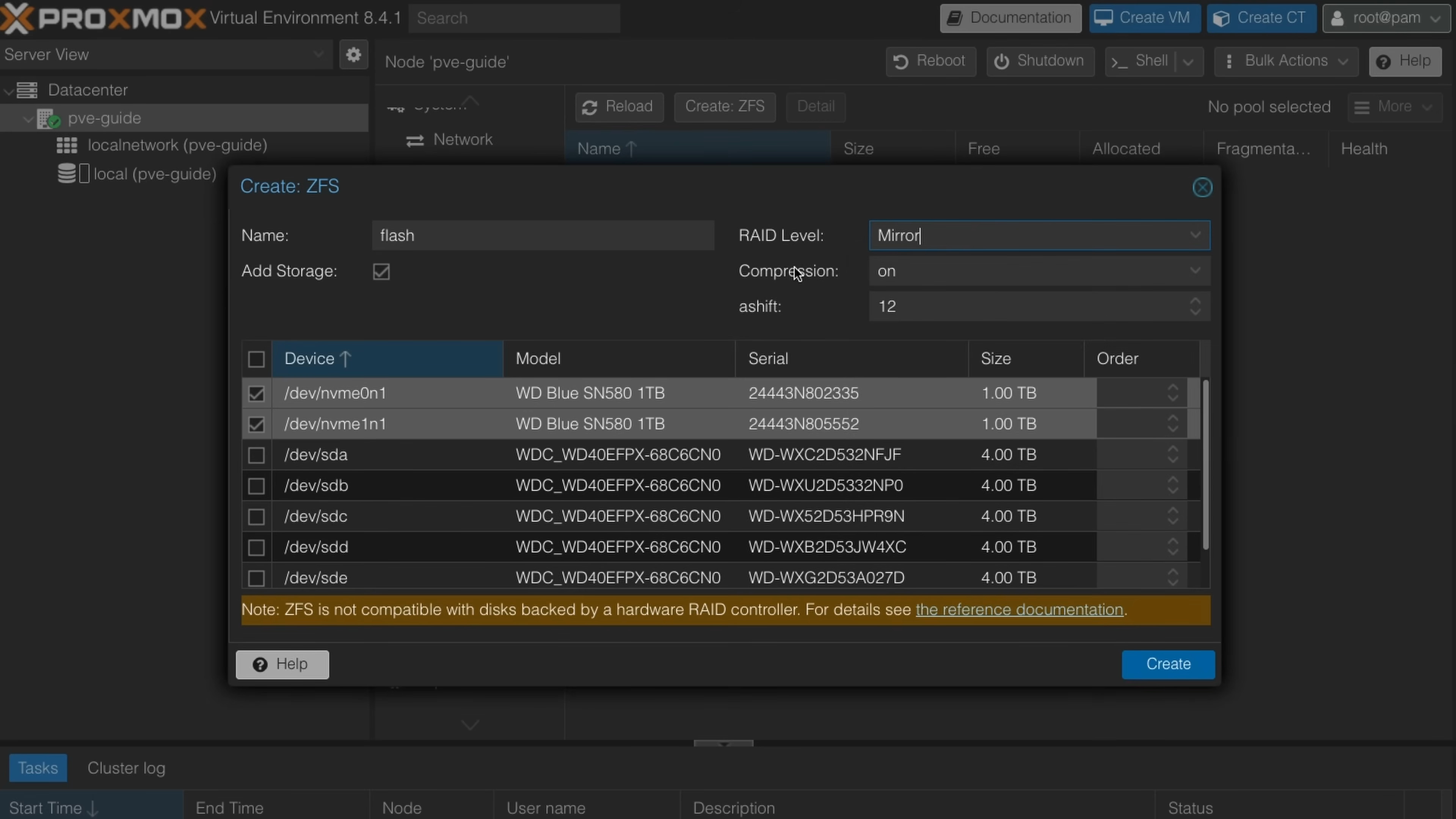 Proxmox ZFS Mirroring