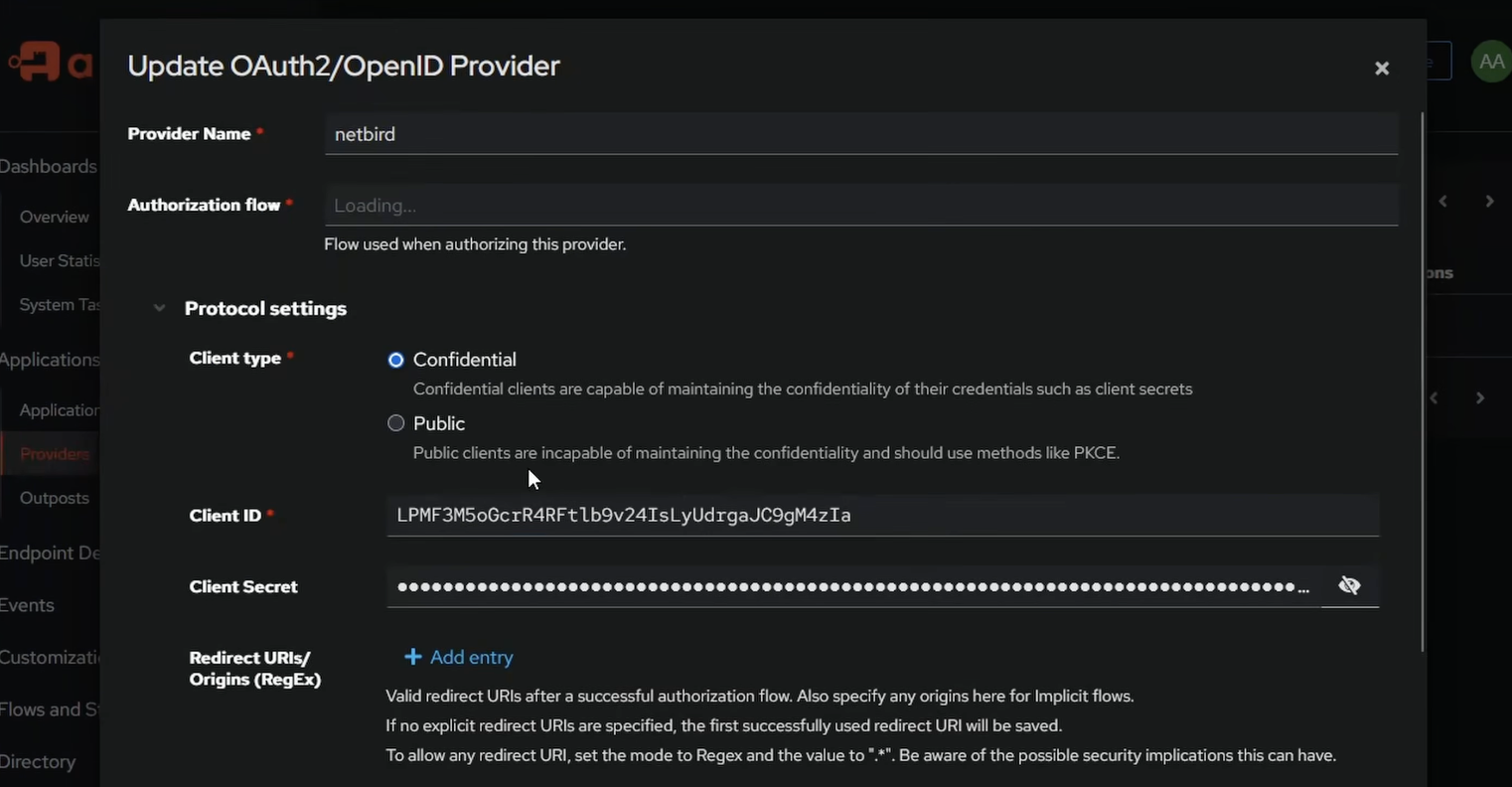 Authentik OAuth2 provider showing the Client ID and Client Secret