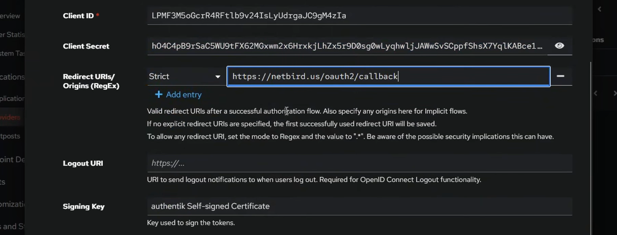 Redirect URI added to the Authentik provider