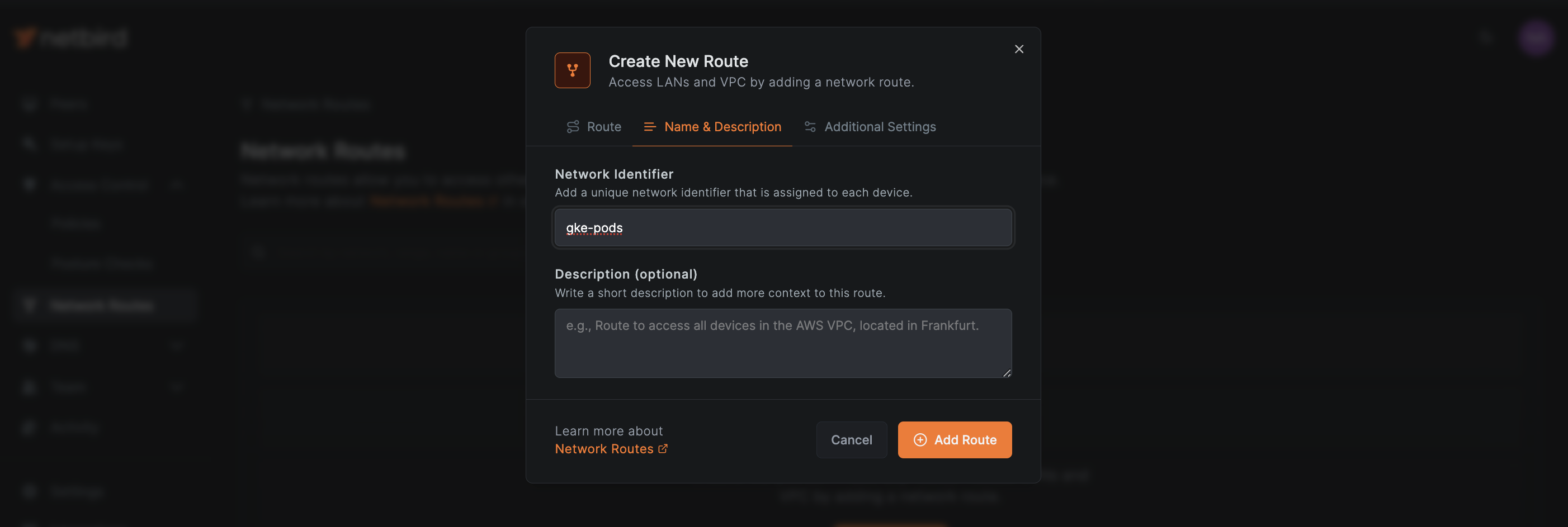 Naming a network route