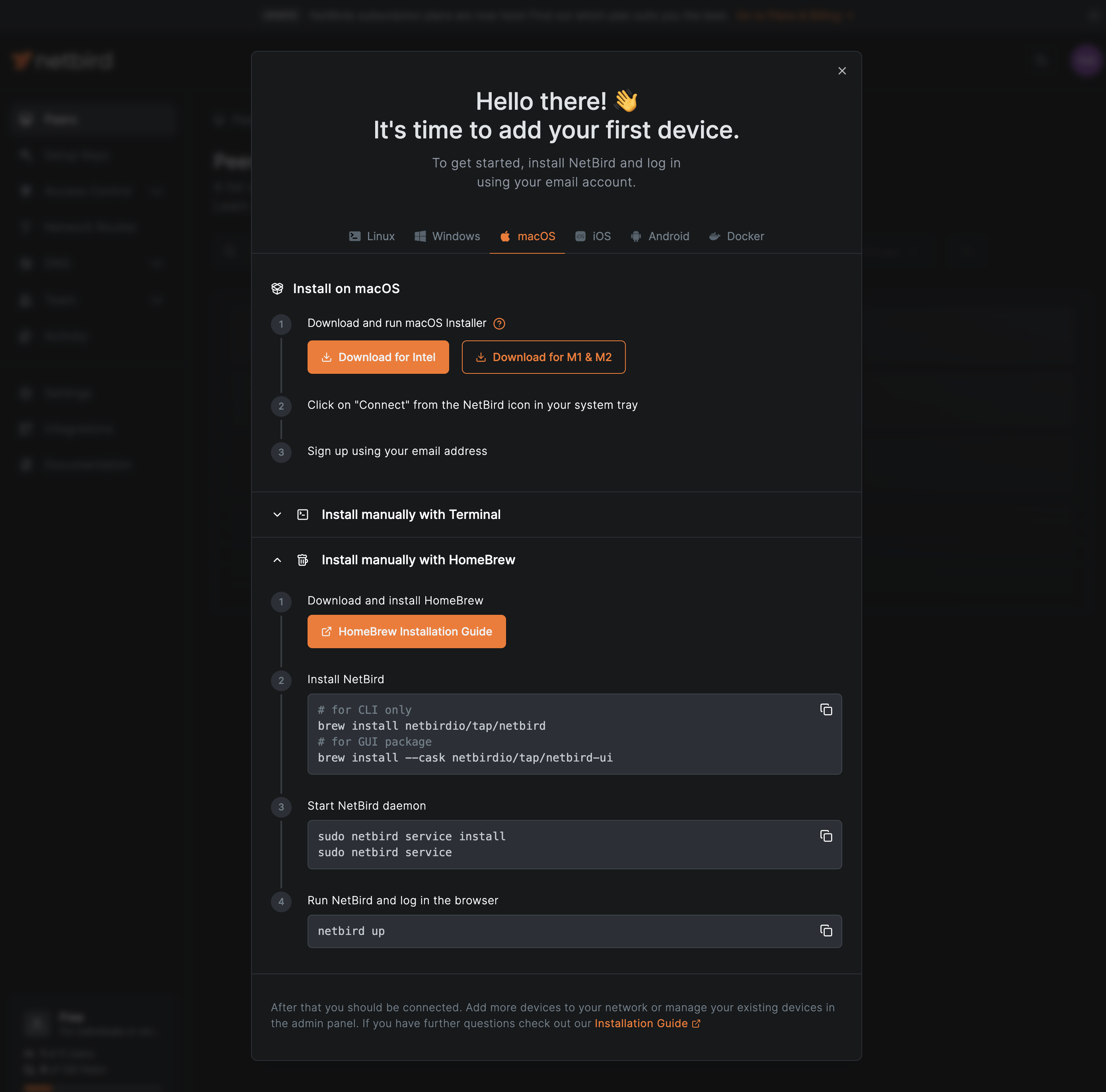 NetBird client setup instructions