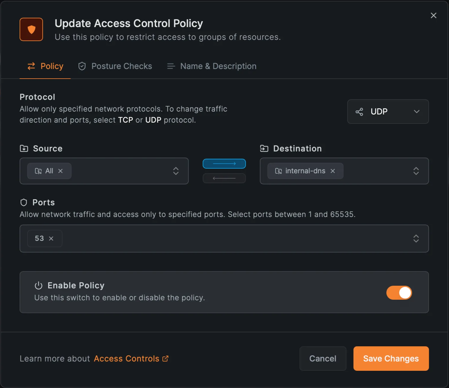 NetBird Internal DNS Policy